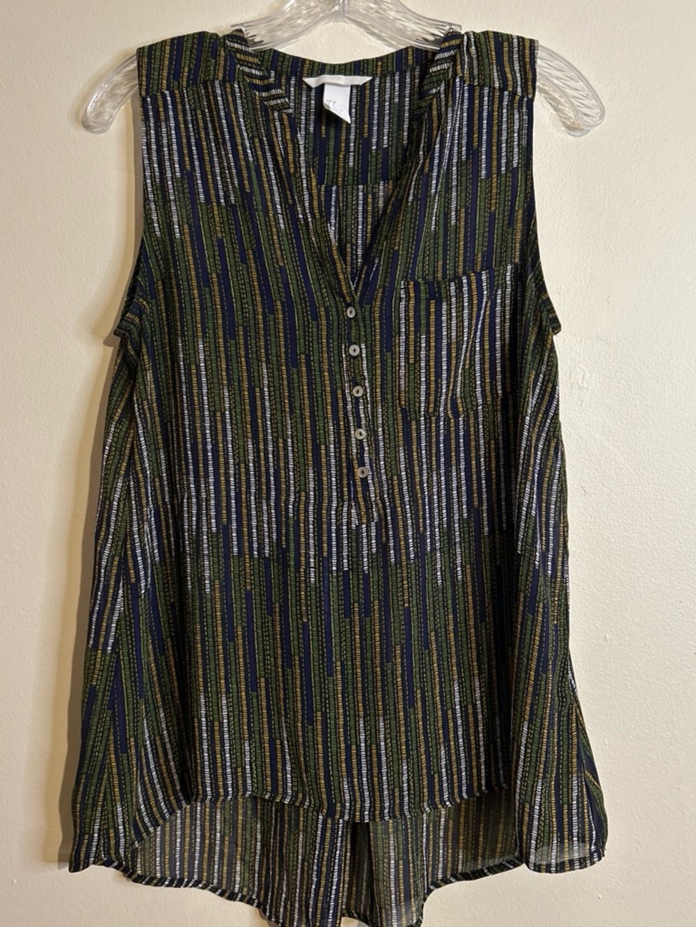 H&M Olive Green, Navy & White Striped Sleeveless Henley Camisole